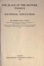 Cover of: The place of the mother tongue in national education