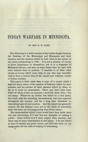 Cover of: Indian warfare in Minnesota by Samuel William Pond