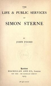 Cover of: The life & public services of Simon Sterne by John Foord