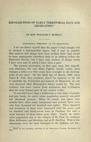 Recollections of early territorial days and legislation by William Pitt Murray