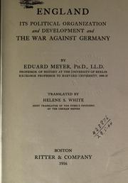 Cover of: England: its political organization and development and the war against Germany.  Translated by Helene S. White.