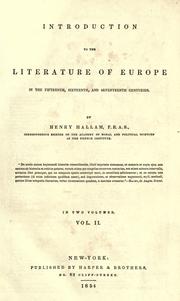 Cover of: Introduction to the literature of Europe by Henry Hallam