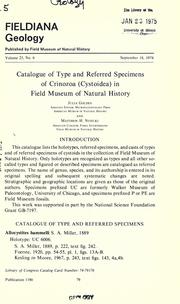 Cover of: Catalogue of type and referred specimens of Crinozoa (Cystoidea) in Field Museum of Natural History