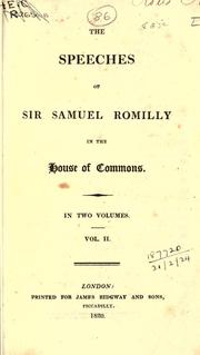 Cover of: Speeches in the House of Commons.