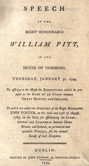 Cover of: Speech of the Right Honourable William Pitt by Pitt, William