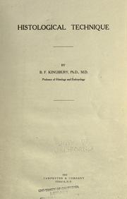 Cover of: Histological technique by B. F. Kingsbury