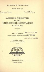 Cover of: Amphibians and reptiles of the James Simpson-Roosevelt Asiatic expedition