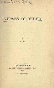 Cover of: Vers es to order by A. D. Godley