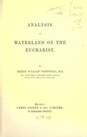 Cover of: Analysis of Waterland on the Eucharist