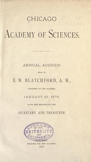 Cover of: Annual address read by E.W. Blatchford ...: president of the Academy, January 22, 1878, with the reports of the secretary and treasurer.