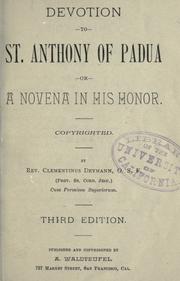 Cover of: Devotion to St. Anthony of Padua; or, A novena in his honor