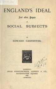Cover of: England's ideal: and other essays on social subject.