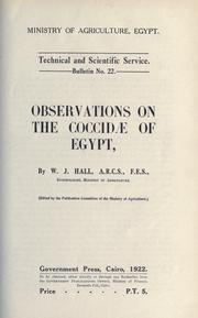 Cover of: Observations on the Coccidae of Egypt