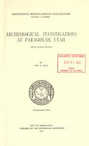 Cover of: Archeological investigations at Paragonal, Utah: (with fifteen plates)