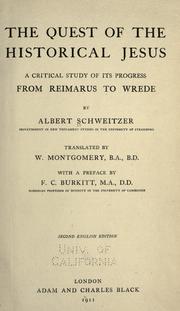 Cover of: The quest of the historical Jesus by Albert Schweitzer