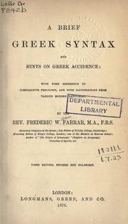 Cover of: A brief Greek syntax, and hints on Greek accidence by Frederic William Farrar