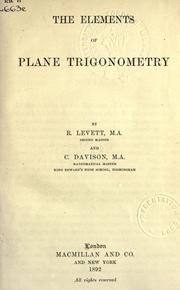 Cover of: The elements of plane trigonometry.