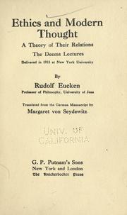 Cover of: Ethics and modern thought by Rudolf Eucken, Rudolf Eucken