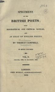 Cover of: Specimens of the British poets: with biographical and critical notices, and an Essay on English poetry.