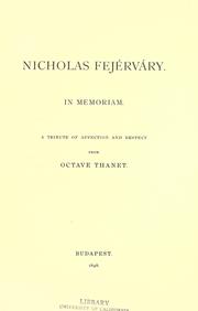 Cover of: Nicholas Fej©Øerv©Øary. In memoriam by Octave Thanet