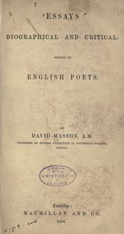 Cover of: Essays biographical and critical by David Masson