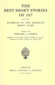 Cover of: The Best Short Stories of 1917: And the Yearbook of the American Short Story