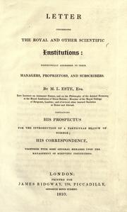 Cover of: Letter concerning the Royal and other scientific institutions: respectfully addressed to their managers, proprietors, and subscribers