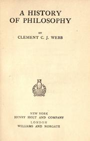 Cover of: A history of philosophy. by Clement Charles Julian Webb