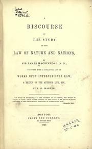 Cover of: A discourse on the study of the law of nature and nations