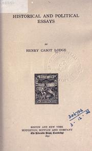 Cover of: Historical and political essays. by Henry Cabot Lodge