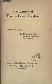 Cover of: The letters of Thomas Lovell Beddoes. by Thomas Lovell Beddoes