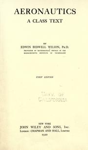 Cover of: Aeronautics, a class text. by Edwin Bidwell Wilson