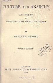 Cover of: Culture and anarchy by Matthew Arnold