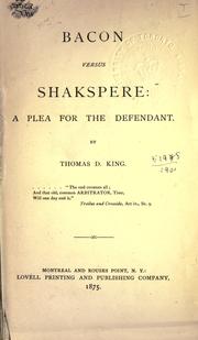 Cover of: Bacon versus Shakspere by Thomas D. King