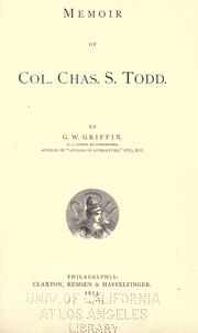 Cover of: Memoir of Col. Chas. S. Todd.