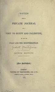 Private journal of a visit to Egypt and Palestine by Montefiore, Judith Cohen Lady