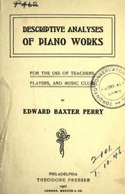 Cover of: Descriptive analyses of piano works