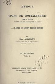 Cover of: Memoir of Count de Montalembert, peer of France: a chapter of recent French history.