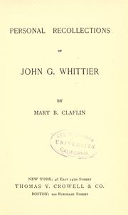 Cover of: Personal recollections of John G. Whittier