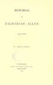 Cover of: Memorial of Zachariah Allen, 1795-1882 by Amos Perry