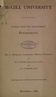 Cover of: Hydraulic laboratory, McGill University. by Henry Taylor Bovey