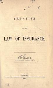 Cover of: A treatise on the law of insurance. by Samuel Robinson Clarke