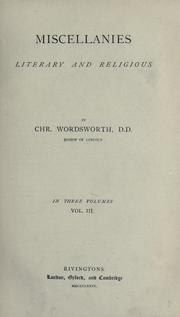 Cover of: Miscellanies literary and religious by Wordsworth, Christopher