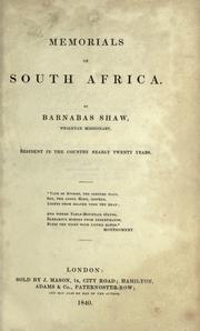 Memorials of South Africa by Barnabas Shaw