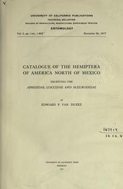 Cover of: Catalogue of the Hemiptera of America north of Mexico by Van Duzee, Edward P.