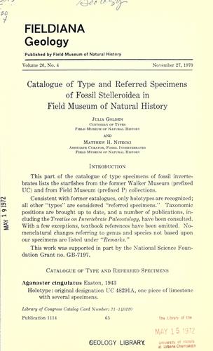 Catalogue of type and referred specimens of fossil Stelleroidea in Field Museum of Natural History by Julia Golden