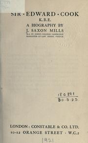 Cover of: Sir Edward Cook, K.B.E. by John Saxon Mills