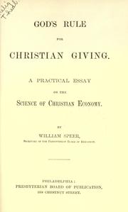 Cover of: God's rule for Christian giving by William Speer