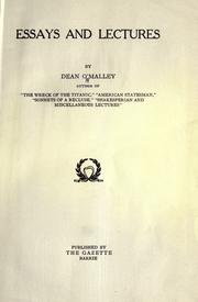 Cover of: Essays and lectures by O'Malley, Andrew, O'Malley, Andrew