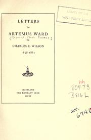 Cover of: Letters of Artemus Ward to Charles E. Wilson 1858-1861.